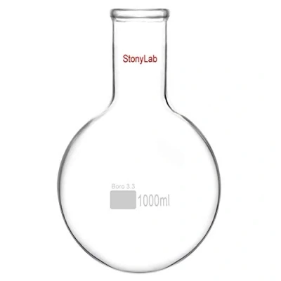 Abbildung von stonylab 1000ml Langem Hals Rundkolben aus Borosilikatglas, Kolben mit Schwere Wand RBF, Round Bottom Flask Labor Glaskolben (1L)
