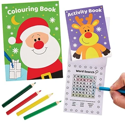 Abbildung von Baker Ross FX392 Weihnachten Mini Aktivitäten Sets 4er Pack, Ausmalen, Puzzles und Malen nach Zahlen mit Buntstiften für Kinder