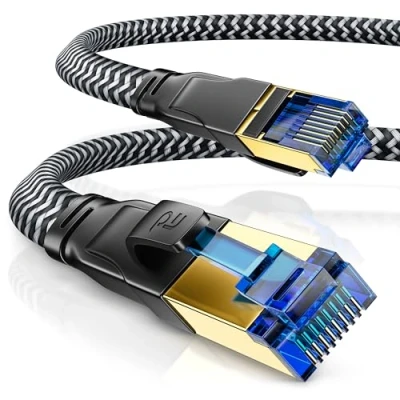 Abbildung von CSL Cat 8 LAN Kabel 0,25m 25cm, 40Gbps 2000MHz Netzwerkkabel S/FTP Ethernet Hochgeschwindigkeit Gigabit RJ45 Patchkabel mit Baumwollmantel für Router Switch Xbox Modem PC PS5 4 3