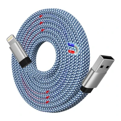 Abbildung von Magtame USB A auf Light ning Ladekabel Magnetisches, 1.5M iPhone Kabel Spiralkabel Aufgerollt, Flach Original MFi Zertifiziert Nylon Geflochten für 14 13 Pro Max Mini XS XR X SE