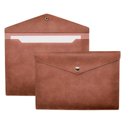 Abbildung von VANRA PU Leder Aktenordner A4 Dokumentenhalter Aktenumschlag Wasserdicht Portfolio Organizer für Briefgröße mit Druckknopfverschluss (Braun)