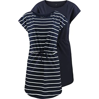 Abbildung von ONLY Damen Sommer Mini Kleid onlMAY S/S Dress 2er Pack Grösse XS S M L XL XXL Gestreift Schwarz 100% Baumwolle, Größe:M, Farbe:Chinois Green
