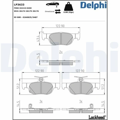 Abbildung von DELPHI LP3633 Bremsbelagsatz mit akustischer Verschleißwarnung Anti Quietsch Blech ohne Zubehör MAZDA: 3 Hatchback, CX 30, Saloon