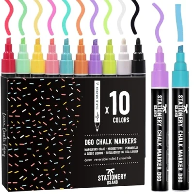 Abbildung von STATIONERY ISLAND Kreidestifte für Tafel Abwaschbar, Fenster, 10 Macarone Farben Kreidemarker Glas &amp; Tafeln, Fensterstifte