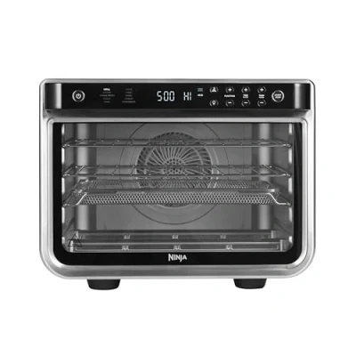 Abbildung von Ninja Foodi 10 in 1 Multifunktions Ofen, tragbarer Mini Ofen für Arbeitsflächen, Mehrzweck mit Kochfunktionen; Air Fry, Rösten, Grillen, Backen und mehr, Silber/Schwarz DT200EU