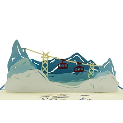 Abbildung von Ski Geschenk I Gondel als Pop Up Karte Gutschein für Skifahrer Wandern Wintersport Skiurlaub Reisegutschein T11