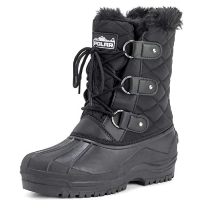 Abbildung von Polar Damen Short Schnee Winter Taktisch Berg Wasserdicht Hiker Mitte Wade Gehen Stiefel Schwarz UK4/EU37 YC0363