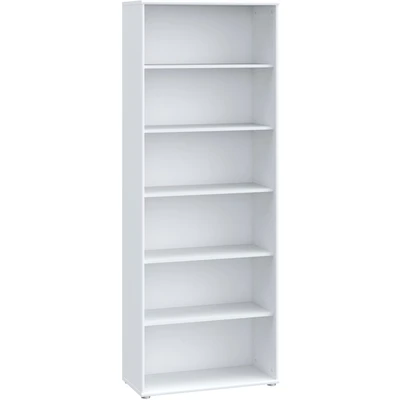 Abbildung von Forte TEMPRA 2 modernes Bücherregal 70 80, Regal mit 5 Einlegeböden, Standregal Büro, weißes Regal, Jugendzimmer, Kinderzimmer, Holzwerkstoff, Weiß, 73,7 cm breit x 197,5 hoch 34,8 tief