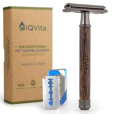 Abbildung von iQVita® Premium Rasierhobel mit Griff aus Bambus Rasierer Damen inkl. 10 Rasierklingen Nassrasierer geschlossener Kamm umweltfreundlich &amp; nachhaltig Zero Waste eBook