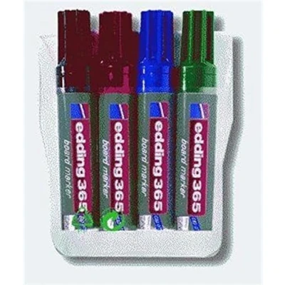 Abbildung von edding 365 Whiteboardmarker schwarz, rot, blau, grün 4er Set Keilspitze 2 7 mm für Whiteboard, Glas, Schreibtafel, Flipchart trocken und rückstandsfrei abwischbar, trocknet nicht aus