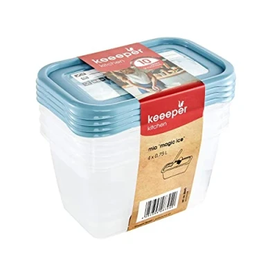 Abbildung von keeeper Tiefkühldosenset 4 teilig, Wiederbeschreibbarer Deckel, x 750 ml, 15,5 10,5 8,5 cm, Mia Magic Ice, Nordic Blue