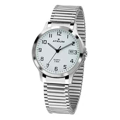 Abbildung von Atrium Herren Armbanduhr Edelstahl Analog Quarz mit Datum Anzeige und Zugband Flexband Silberfarben A12 50