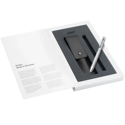 Abbildung von LAMY logo twin pen Multifunktionsstift mit Leder Etui im Set Druckbleistift &amp; Kugelschreiber in Einem inkl. Kugelschreibermine M 21 schwarz Feinstrichmine 41 (0,5 mm)