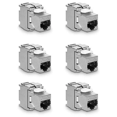 Abbildung von kwmobile 6X Keystone Modul für CAT 6A Kabel 10 Gbit/s geschirmt Metall Gehäuse Schnappverschluss werkzeugfreier Anschluss an Modular Patchpanel