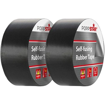 Abbildung von POPPSTAR selbstverschweißendes Universal Isolierband und Dichtungsband, LxBxH 10m x 50mm 0,76mm, schwarz, Set aus 2 Rollen