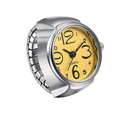 Abbildung von JewelryWe Ringuhr Fingeruhr Herren Damen rund Analog Quarz Elastisch Legierung Ring Uhr Uhrenring Gelb