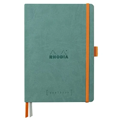 Abbildung von Rhodia 117807C Notizheft Softcover Rhodiarama Goalbook DIN A5 (14,8x21 cm), 120 Blatt, DOT, 2 Lesezeichenbänder, Gummizugverschluss, Cover aus Kunstleder Aquablau, 1 Stück