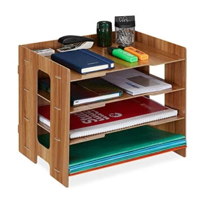 Abbildung von Relaxdays Briefablage, Büro Organizer aus MDF, A4 Papier, 3 Fächer, Dokumentenablage HBT: 27 x 32,5 25 cm, Dunkelbraun