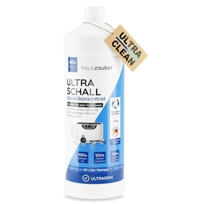 Abbildung von hauszauber® Ultraschallreiniger Konzentrat [EXTRA ERGIEBIG] 1000 ml Reinigt Brillen, Schmuck, Zahnersatz, Münzen, Kleinteile etc. Für Ultraschallgeräte &amp; Ultraschallbad