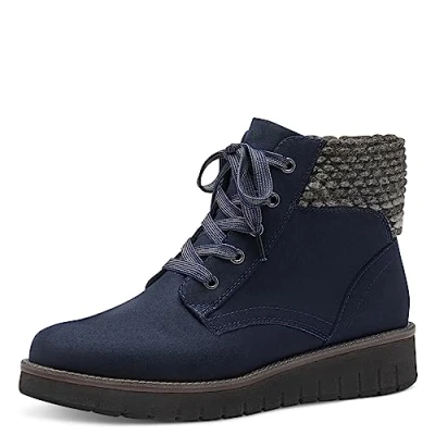 Abbildung von MARCO TOZZI Damen Stiefeletten zum Schnüren mit Stoffbund Flach, Blau (Dk.Navy Comb), 39