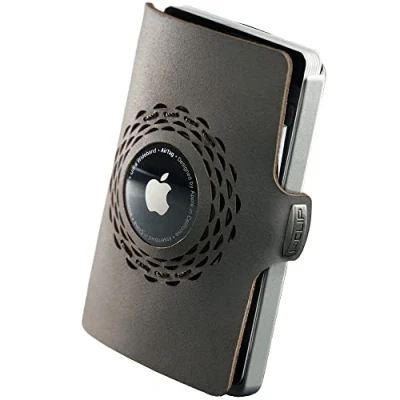 Abbildung von I CLIP Edelstahl für Apple AirTag mit austauschbarer Geldklammer Portemonnaie Slim Wallet Geldbörse kompatibel Stahl satiniert Urban Grau