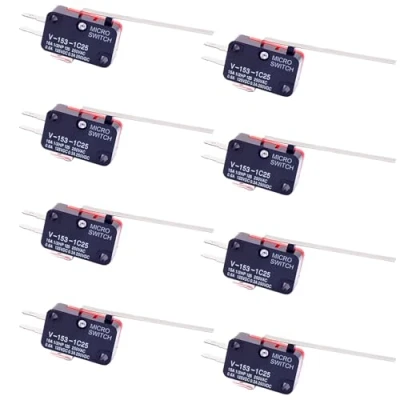 Abbildung von CESFONJER 8 Stück V 153 1C25 Mikro Endschalter, lang, gerade, Gelenkroller, Hebelarm, SPDT Schnappfunktion, Set für Arduino Projekte