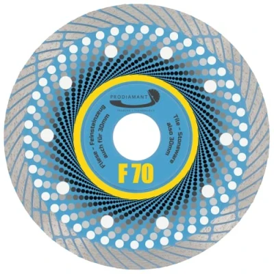 Abbildung von PRODIAMANT Profi Diamant Trennscheibe 125mm F70 bis 30mm Feinsteinzeug Trockenschnitt in Terrassenplatten und Fliesen