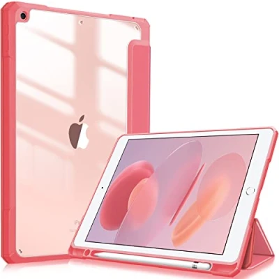 Abbildung von Fintie Hybrid Hülle für 10.2 Zoll iPad 9. Generation 2021/8. Gen 2020/7. 2019 mit Stifthalter Stoßfeste Schutzhülle transparenter Hartschale auf der Rückseite, Rosa