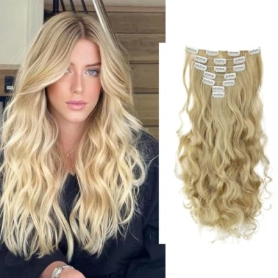 Abbildung von CAISHA XXL 8 Teiliges Set 45cm Langhaarige CLIP IN EXTENSIONS Synthetik Haarverlängerung Haarteil Voluminös Gelockt Blond Mix CES7 1