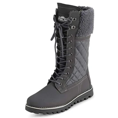 Abbildung von Polar Damen Kunstpelz Warm Thermal Wasserdicht Draussen Gehen Schnee Winter Gummisohle Wadenstiefel Grau Leder UK9/EU42 YC0613