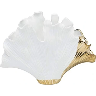 Abbildung von Kare Design Vase Gingko Elegance, Weiß/Gold, Deko Vase, Blumenvase, Steinzeug, 32x45x15 cm (H/B/T)