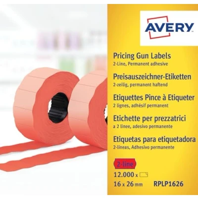 Abbildung von Avery Zweckform RPLP1626 Preisauszeichner Etiketten, 2 zeilig, 16 x 26 mm, 10 Rollen/12.000 rot