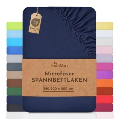 Abbildung von NatureMark Sonderposten!! Mikrofaser SPANNBETTLAKEN zum Sparpreis! viele Größen und Farben Markenware (180x200 200x200 cm, Navy blau)