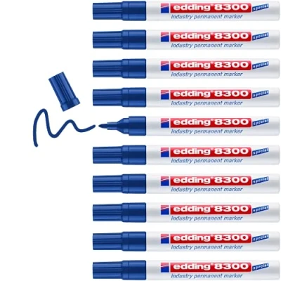 Abbildung von edding 8300 Industrie Permanentmarker blau 10 Stifte Rundspitze 1,5 3 mm zum permanenten Markieren von leicht öligen und staubigen Oberflächen