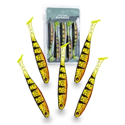 Abbildung von Zanderfang Glasaugen Gummifische Effektiver Köder für Zander und Barsch mit Fischaroma aromatisiert UV Aktivität 5er Set Barschdekor