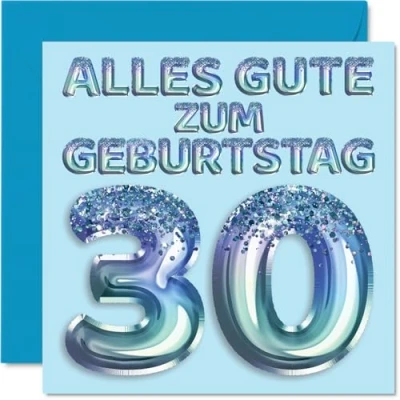 Abbildung von Stuff4 30. Geburtstagskarte für Männer Blau Glitzerballons Alles Gute zum Geburtstagskarten 30 Jährige Mann Freund Bruder Papa Onkel, 145mm Dreißig Dreißigster Geburtstag Grußkarten