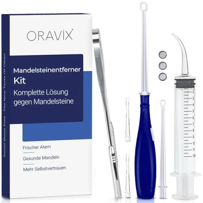 Abbildung von ORAVIX Tonsillenstein Entferner Set Einfach Mandelsteine Entfernen und Mundgeruch stoppen Mit LED Licht, Zungenreiniger Spritze