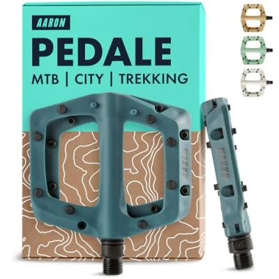 Abbildung von AARON Dirt Pedale aus Kunstoff mit hochwertigen Industrie Kugellager, rutschfest durch Top Grip &amp; Flat Design, Plattform Fahrradpedale für Dirtbike, E Bike, Mountainbike (MTB) Trekking in blau