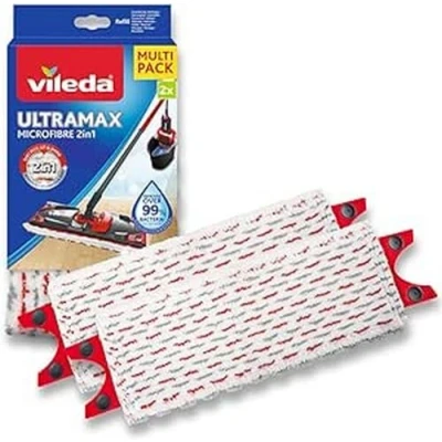 Abbildung von Vileda Ultramax Power Wischer Nachfüllpack, Mikrofaser, Blanc/Rouge Nachfüllpackung für Flachbesen, weiß/rot, 2 Stück (1er Pack)