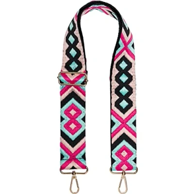 Abbildung von styleBREAKER Taschen Schulterriemen verstellbar mit Buntem Ethno Muster, Wechsel Taschengurt, Karabiner, Handyband 02013024, Farbe:Pink Rose Schwarz Türkis