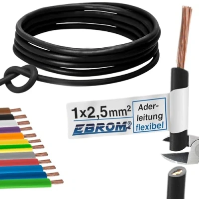 Abbildung von Aderleitung Verdrahtungsleitung Einzelader flexibel PVC Leitung H07V K 2,5 mm² Farbe: schwarz viele Längen in 5 Meter Schritten lieferbar, Ihre Länge: 15 m 2,5mm2