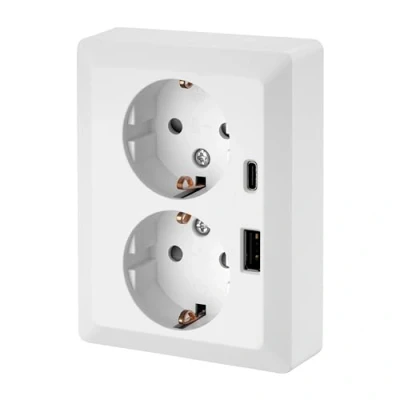 Abbildung von Unterputz Doppel Steckdose, USB A, C, All in One, Serie C1 weiß matt