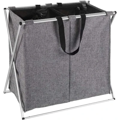 Abbildung von WENKO Wäschesammler Mod. Duo Stabiler Wäschekorb mit Deckel und Tragegriffen 120 l Stauraum Grau Meliert (B x H T) 59 57 38 cm Abnehmbarer Sack