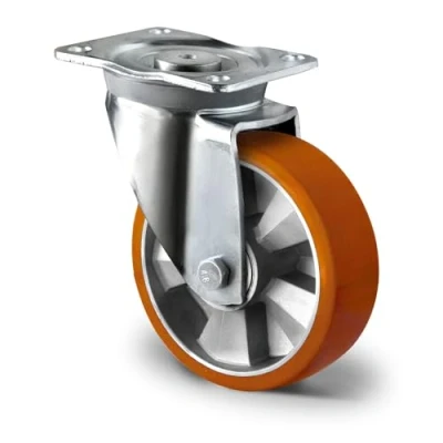 Abbildung von Abrollwerk Schwerlast Lenkrolle ohne Feststeller, Aluminiumfelge, Polyurethan, Durchmesser 125 mm, Schwerlast, Doppelkugellager, dynamische Traglast 500 kg (Lenkrolle Feststeller)