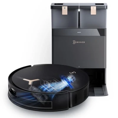 Abbildung von ECOVACS DEEBOT T50 MAX PRO Omni Saugroboter mit Wischfunktion, 18.500Pa, ZeroTangle 2.0, Tiefenreinigung für Teppiche, Ausfahrbare Seitenbürste &amp; Wischmodul, Heißwasser Reinigung 40 75℃, Schwarz