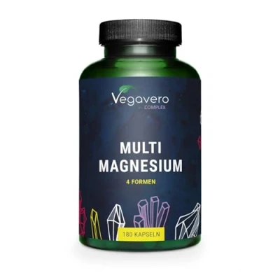 Abbildung von Magnesium Komplex Vegavero® Mit 4 bioaktiven Formen: Bisglycinat, Taurat, Malat &amp; Citrat 375 mg elementares Vegan Ohne Zusätze 180 Kapseln