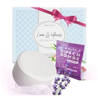 Abbildung von WALTZ 7 Lavendel Duschbomben 6er Set, Badeset, natürliches ätherisches Lavendelöl, Aromatherapie für pure Entspannung, Verwöhnset die Dusche, Geschenkideen Geburtstag, Wellness im Badezimmer