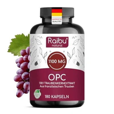 Abbildung von OPC Traubenkernextrakt Hochdosiert 550 mg Extrakt je Kapsel mit 95% Hohe Reinheit &amp; Konzentration 180 vegane Kapseln Vitamin C Laborgeprüft Ohne Zusätze