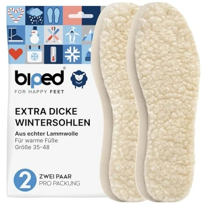 Abbildung von biped extra dicke Lammwoll Sohlen im 2 Paar Set z1015, Wollweiß, 48