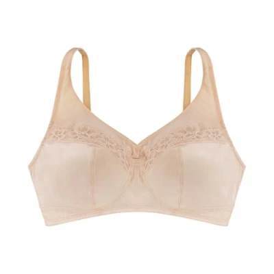 Abbildung von Dorina Damen Minimising Spitze BH ohne bügel, Ungefütterter Minimizer mit extra Breiten Trägern, Teagan, Beige, 90D